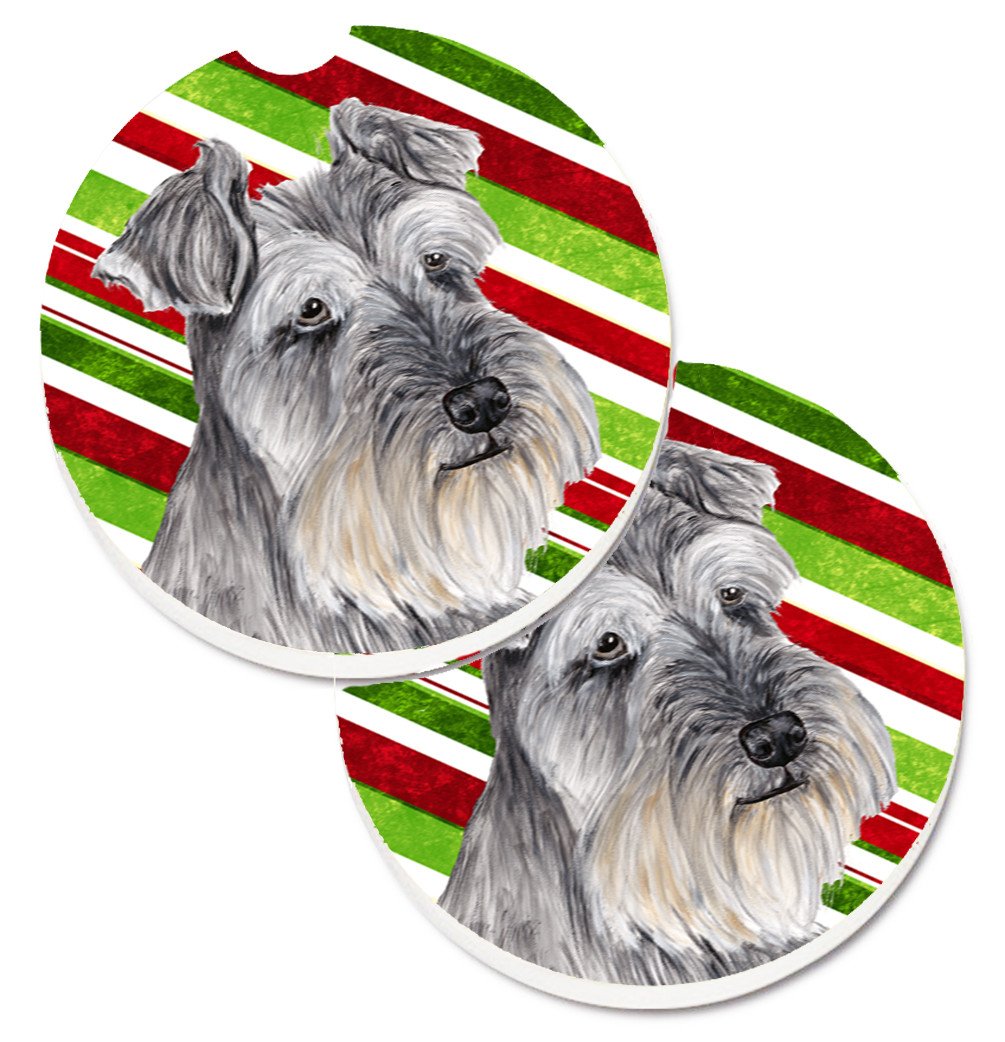 Schnauzer Candy Cane Holiday Christmas Set of 2 Cup Holder Car Coasters SC9353CARC by Caroline&#39;s Treasures