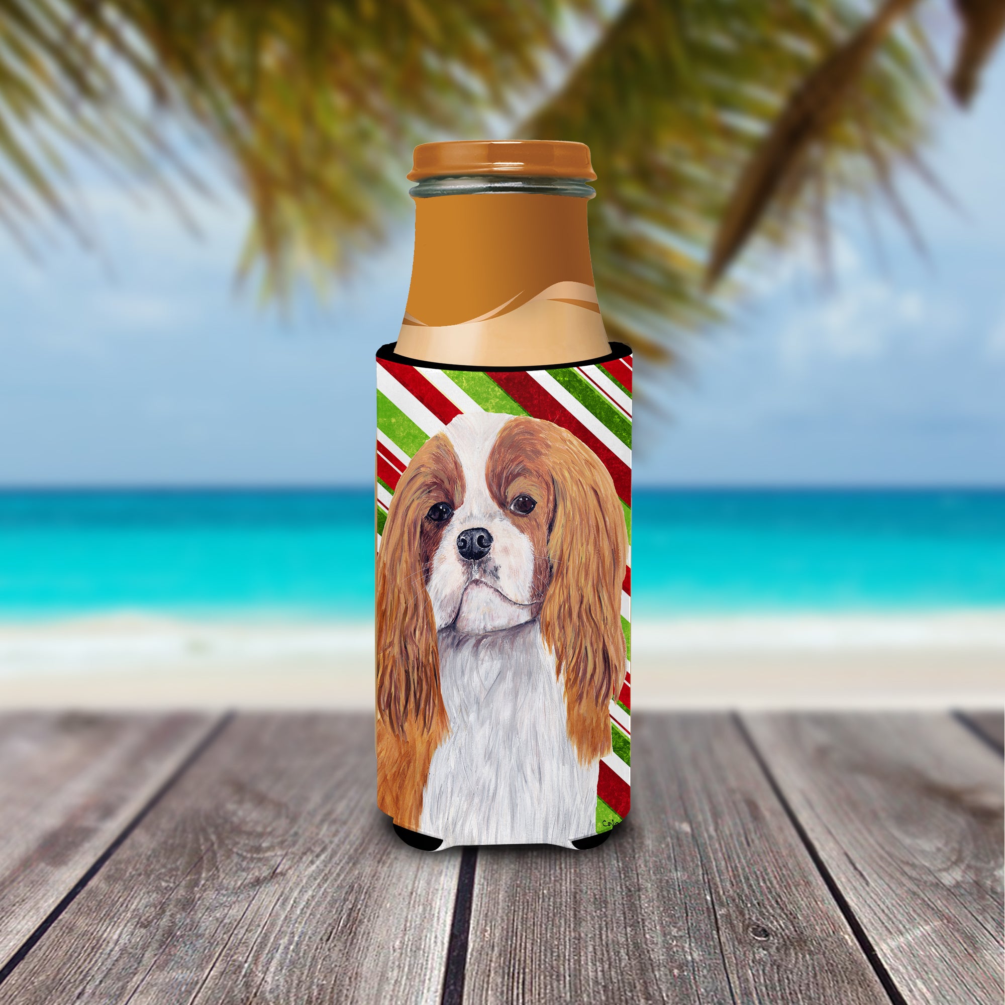 Cavalier Spaniel Candy Cane Holiday Christmas Ultra Beverage Insulators for slim cans SC9354MUK.