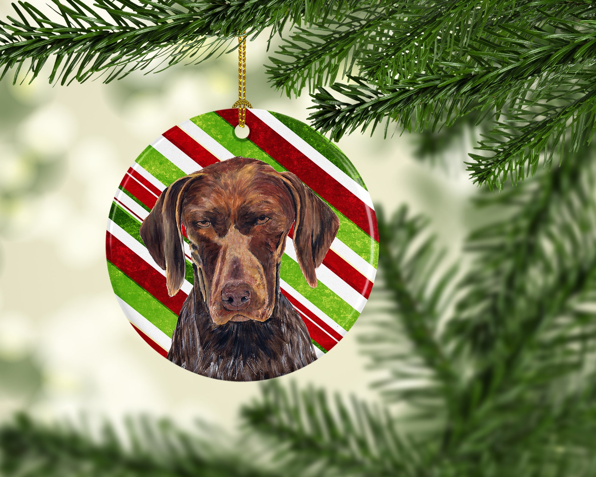 German Shorthaired Pointer Candy Cane Holiday Christmas Ceramic Ornament - the-store.com