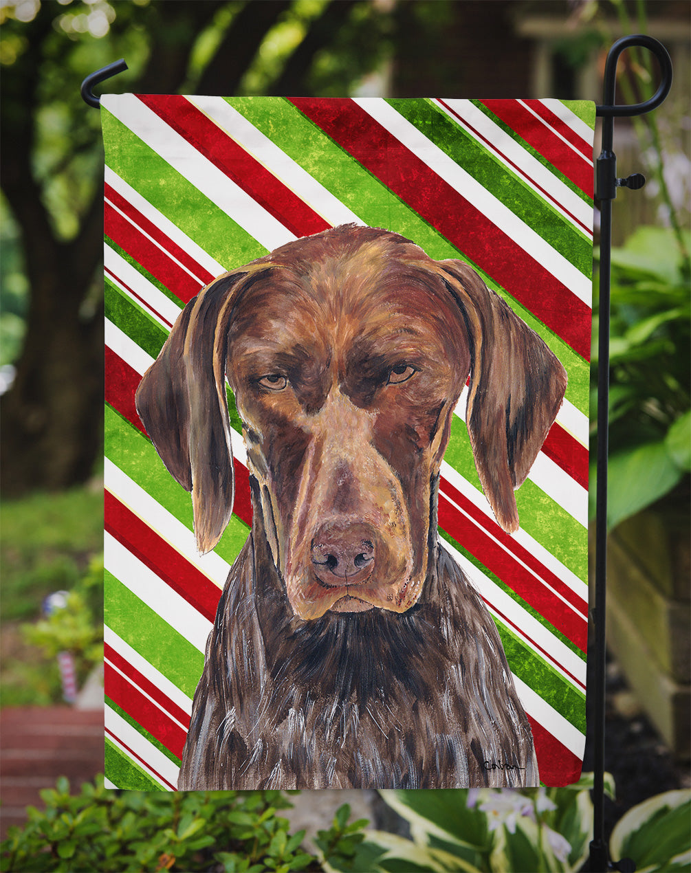 German Shorthaired Pointer Candy Cane Holiday Christmas Flag Garden Size