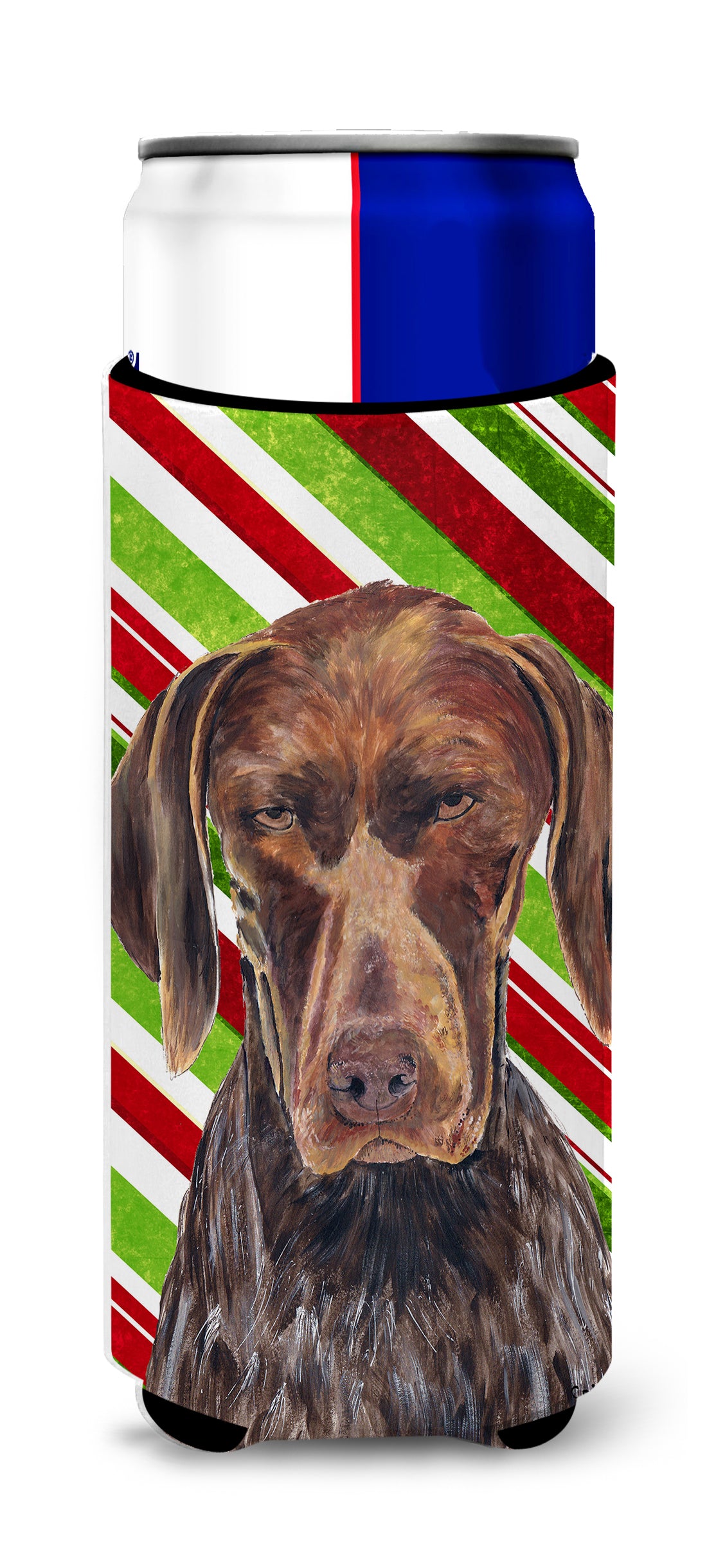 German Shorthaired Pointer Candy Cane Holiday Christmas Ultra Beverage Insulators for slim cans SC9355MUK.