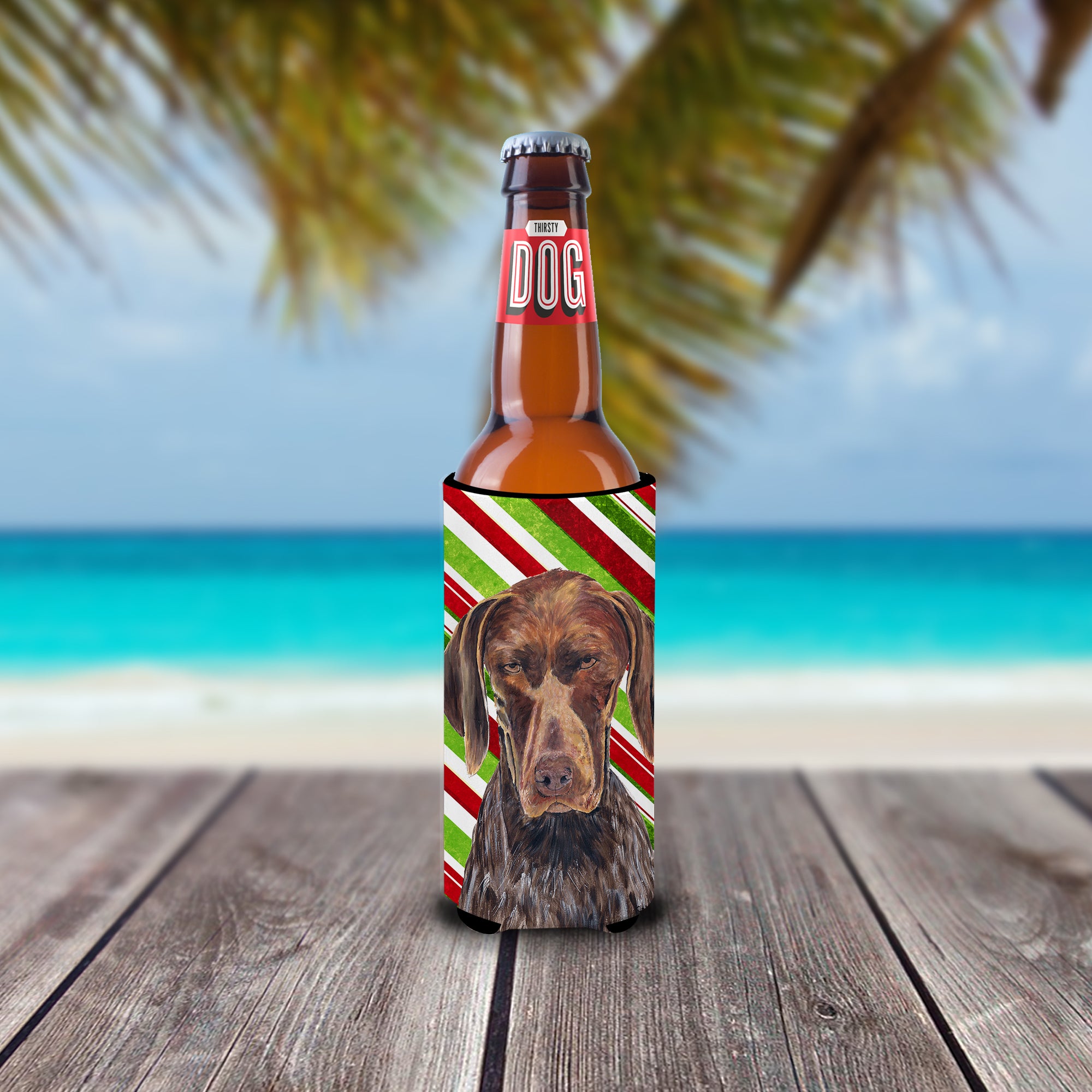 German Shorthaired Pointer Candy Cane Holiday Christmas Ultra Beverage Insulators for slim cans SC9355MUK.