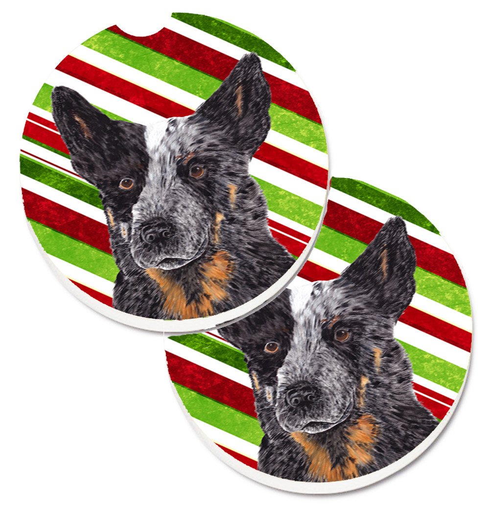 Australian Cattle Dog Candy Cane Holiday Christmas Set of 2 Cup Holder Car Coasters SC9356CARC by Caroline&#39;s Treasures