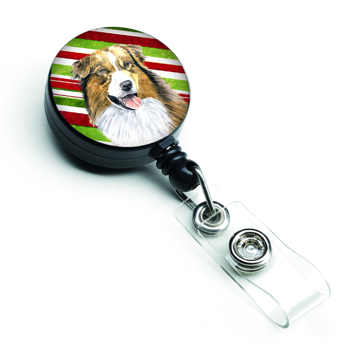 Australian Shepherd Candy Cane Holiday Christmas Retractable Badge Reel SC9357BR  the-store.com.