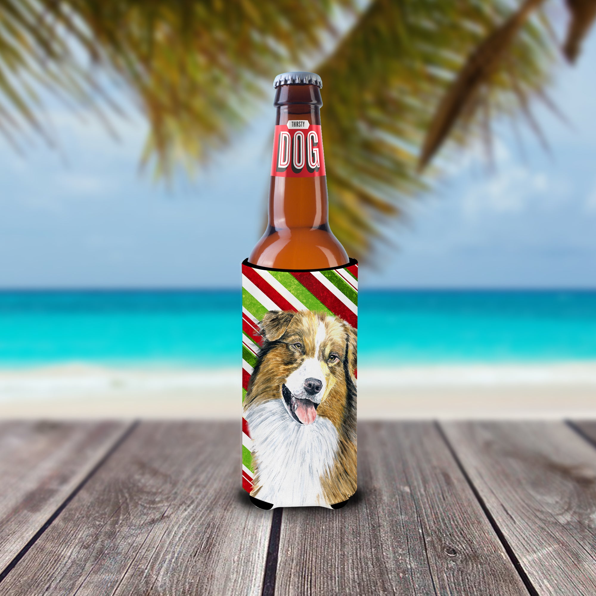 Australian Shepherd Candy Cane Holiday Christmas Ultra Beverage Insulators for slim cans SC9357MUK