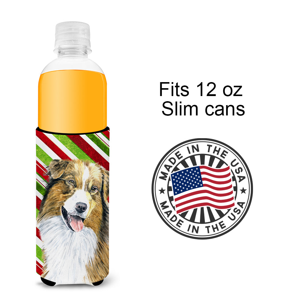 Australian Shepherd Candy Cane Holiday Christmas Ultra Beverage Insulators for slim cans SC9357MUK.