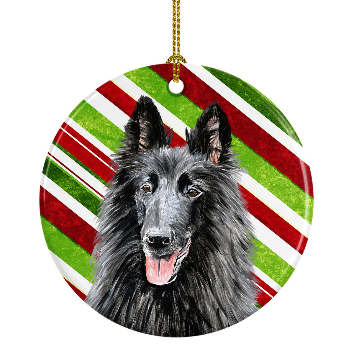 Belgian Sheepdog Candy Cane Holiday Christmas  Ceramic Ornament SC9358 by Caroline&#39;s Treasures