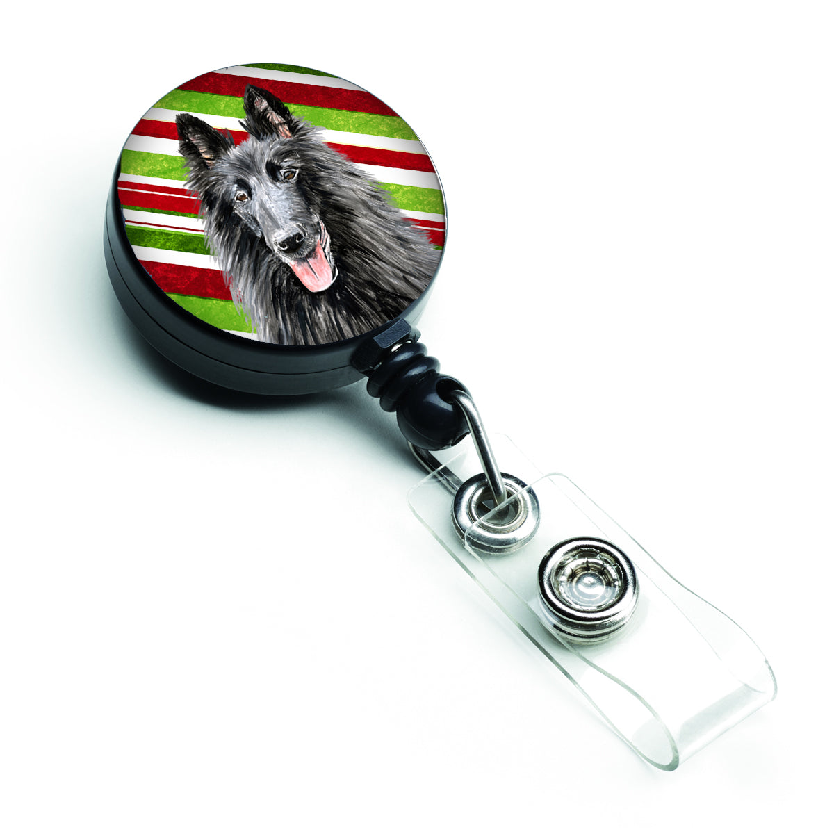 Belgian Sheepdog Candy Cane Holiday Christmas Retractable Badge Reel SC9358BR