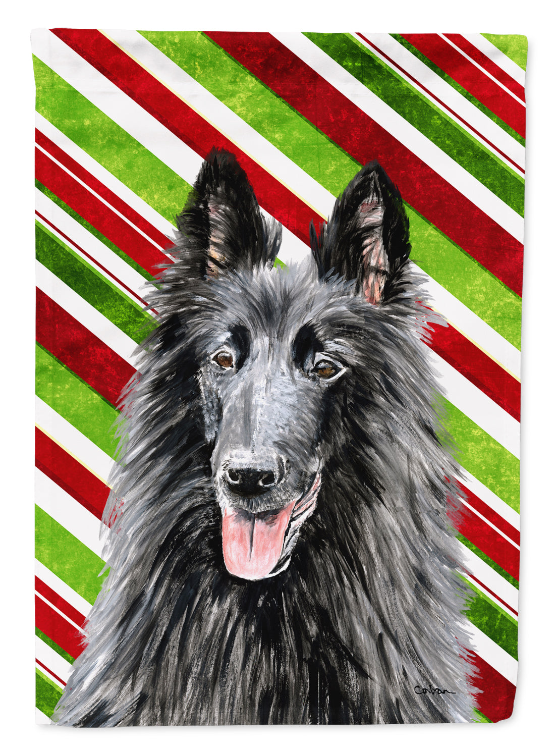 Belgian Sheepdog Candy Cane Holiday Christmas Flag Canvas House Size  the-store.com.