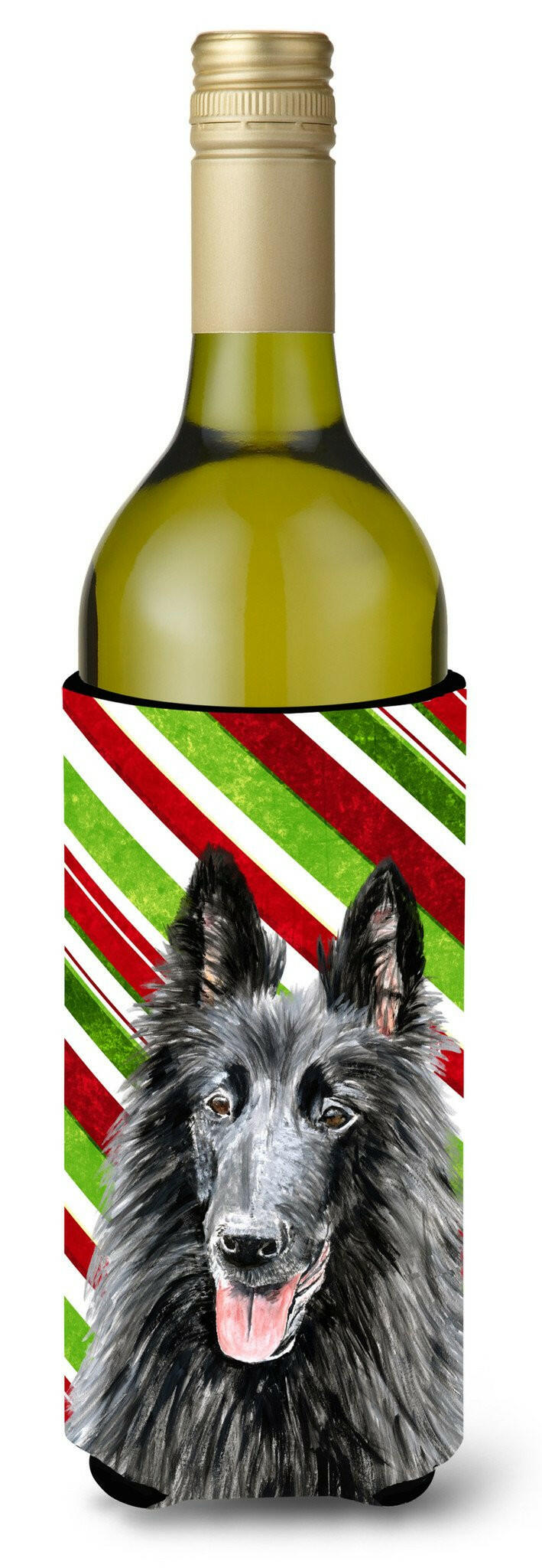 Belgian Sheepdog Candy Cane Holiday Christmas Wine Bottle Beverage Insulator Beverage Insulator Hugger by Caroline&#39;s Treasures