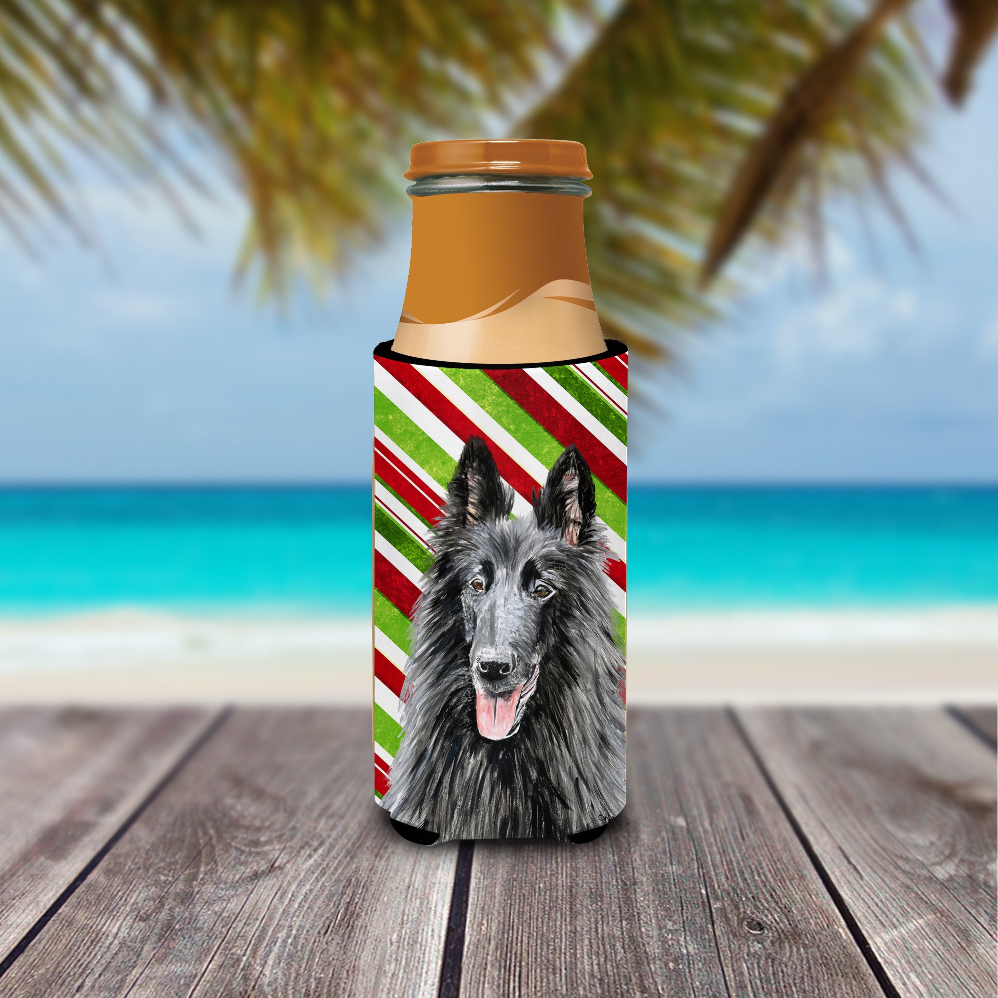 Belgian Sheepdog Candy Cane Holiday Christmas Ultra Beverage Insulators for slim cans SC9358MUK