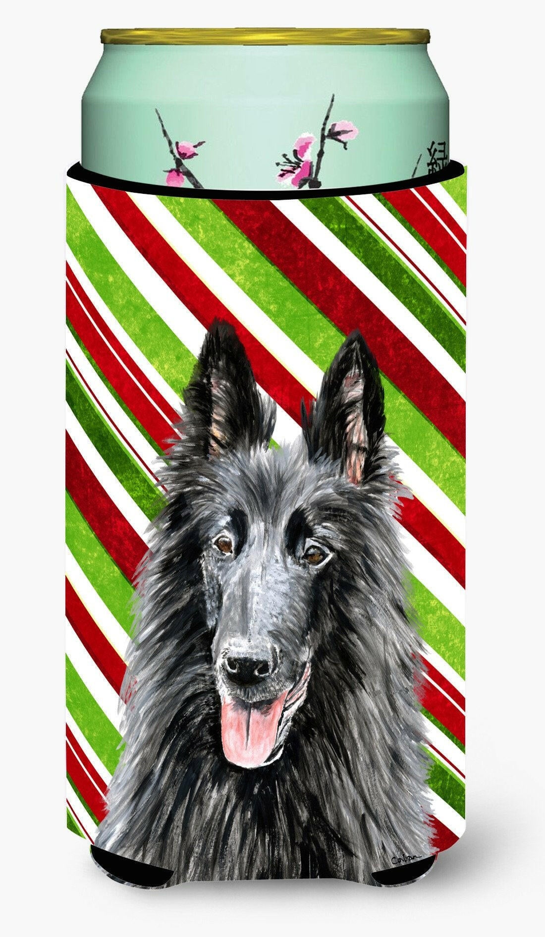 Belgian Sheepdog Candy Cane Holiday Christmas  Tall Boy Beverage Insulator Beverage Insulator Hugger by Caroline&#39;s Treasures