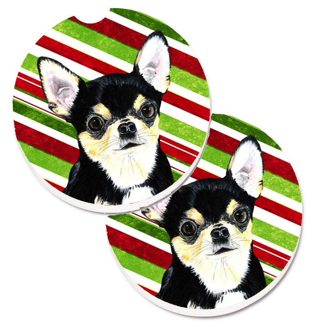 Chihuahua Candy Cane Holiday Christmas Set of 2 Cup Holder Car Coasters SC9359CARC by Caroline&#39;s Treasures