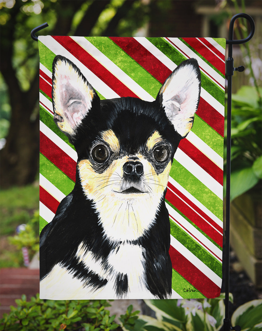 Chihuahua Candy Cane Holiday Christmas Flag Garden Size.