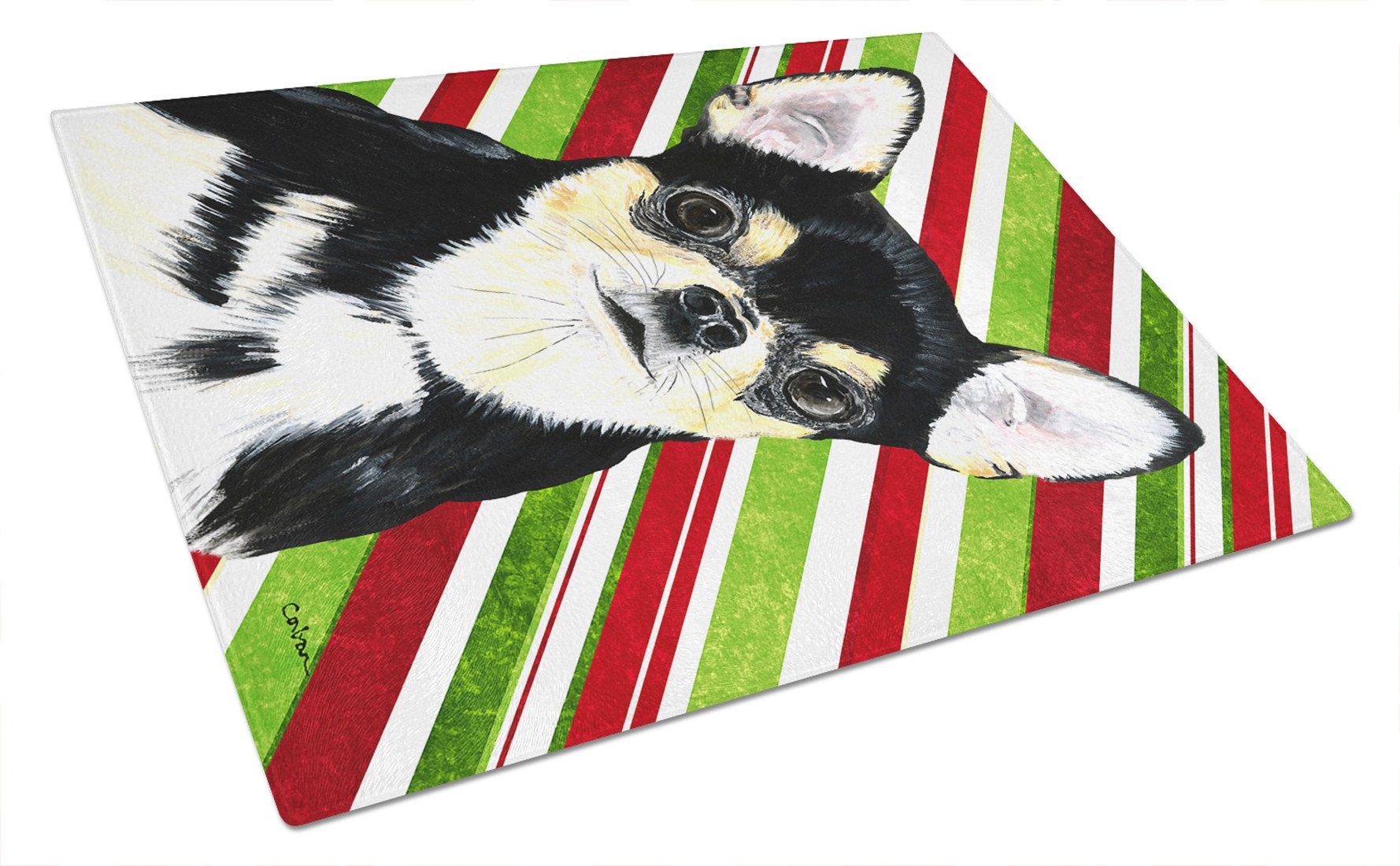 Chihuahua Candy Cane Holiday Christmas Glass Cutting Board Large by Caroline's Treasures