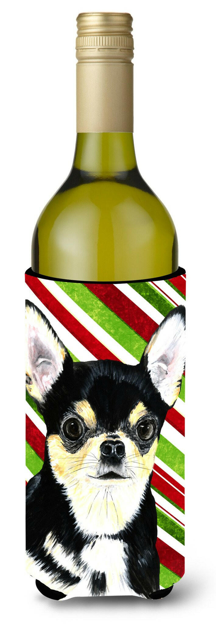 Chihuahua Candy Cane Holiday Christmas Wine Bottle Beverage Insulator Beverage Insulator Hugger by Caroline&#39;s Treasures