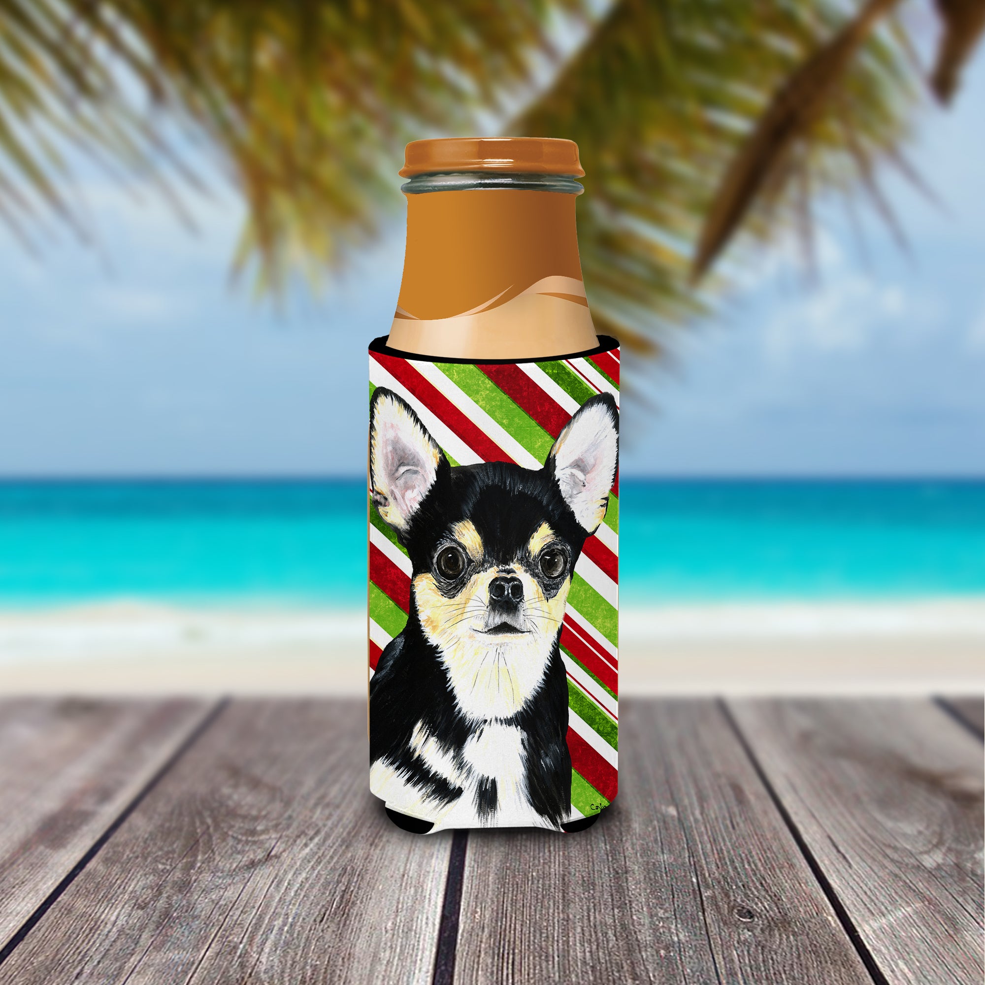 Chihuahua Candy Cane Holiday Christmas Ultra Beverage Insulators for slim cans SC9359MUK.