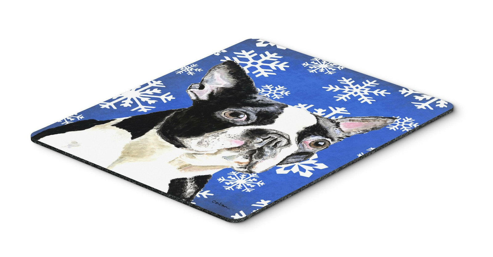 Boston Terrier Winter Snowflakes Holiday Mouse Pad, Hot Pad or Trivet by Caroline's Treasures