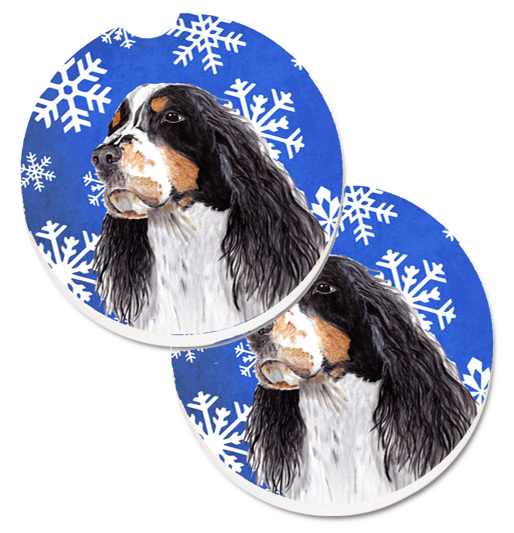 Springer Spaniel Winter Snowflakes Holiday Set of 2 Cup Holder Car Coasters SC9361CARC by Caroline&#39;s Treasures