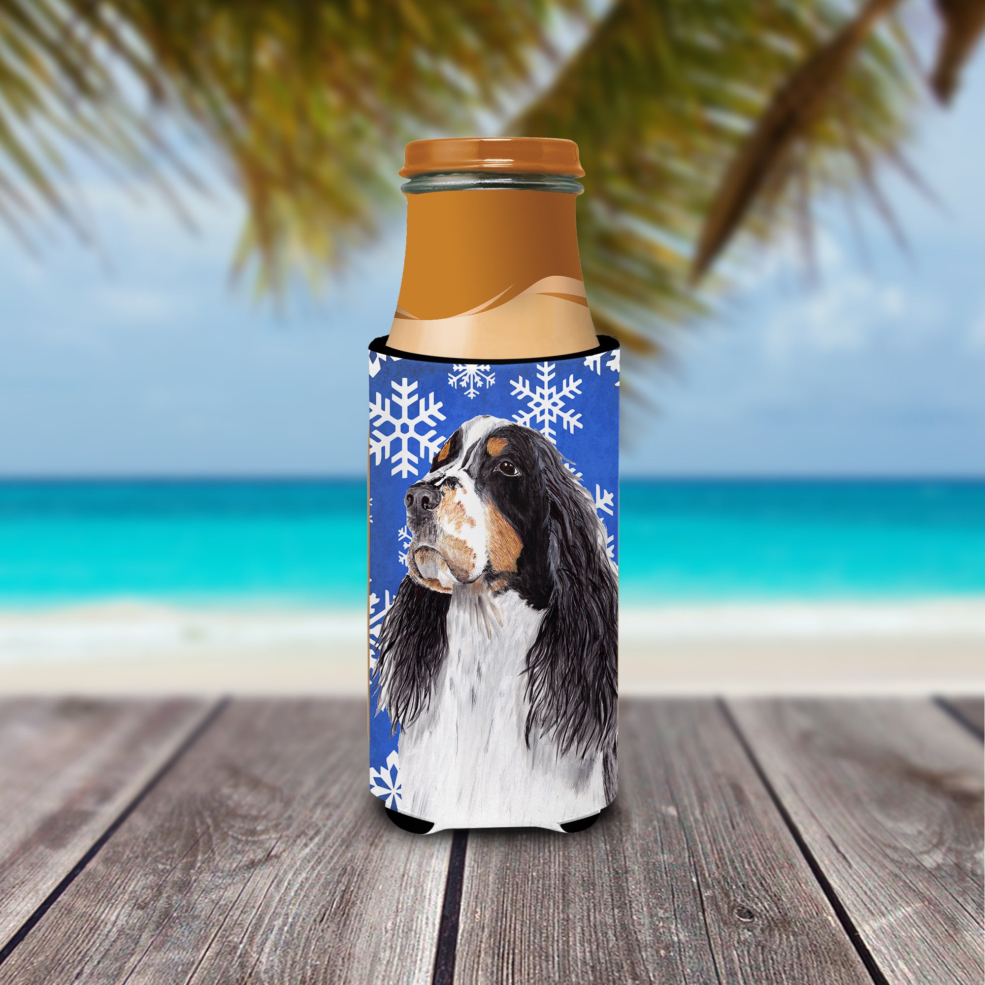 Springer Spaniel Winter Snowflakes Holiday Ultra Beverage Insulators for slim cans SC9361MUK