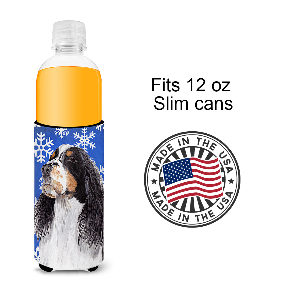 Springer Spaniel Winter Snowflakes Holiday Ultra Beverage Insulators for slim cans SC9361MUK.