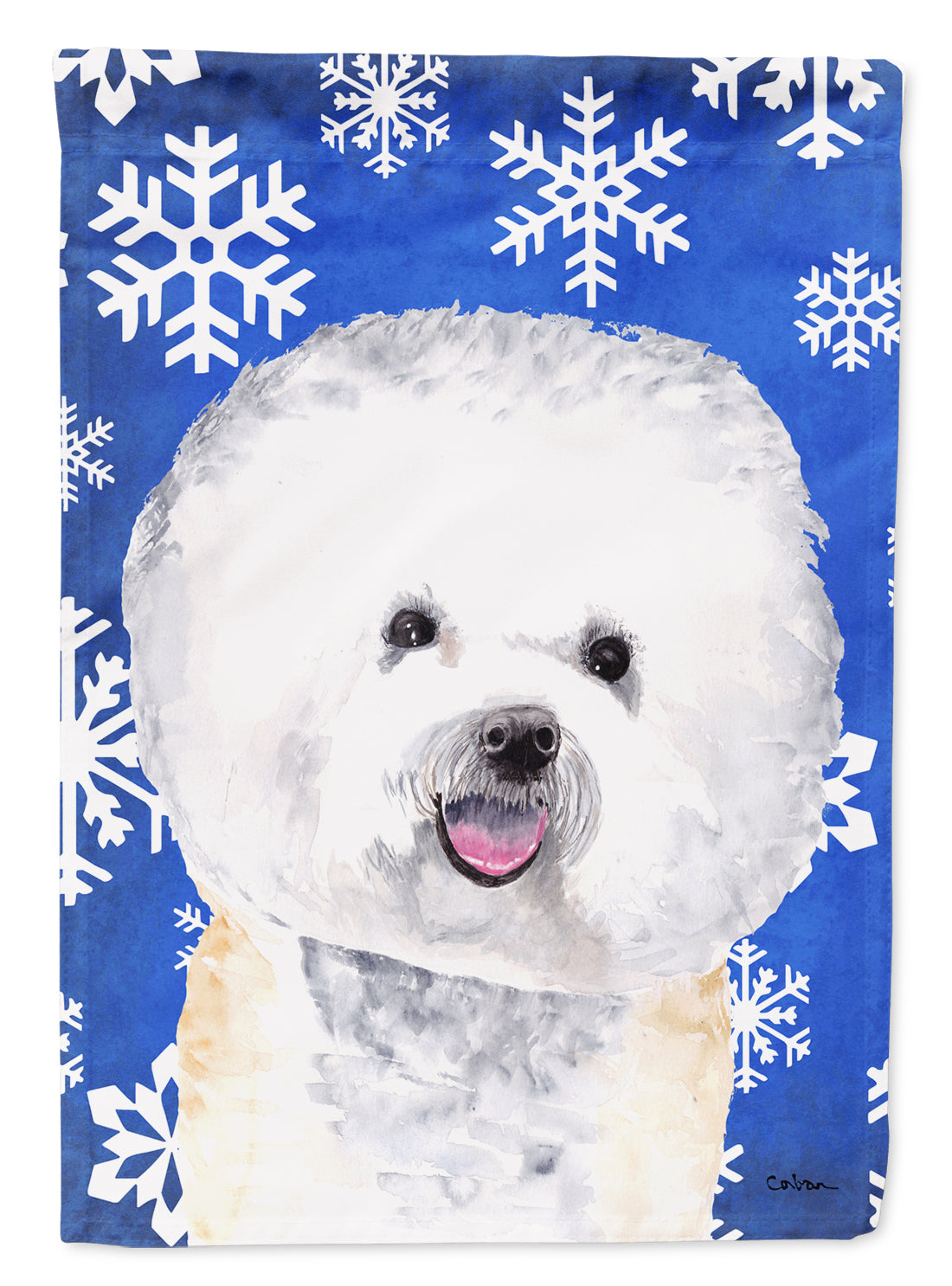 Bichon Frise Winter Snowflakes Holiday Flag Canvas House Size  the-store.com.