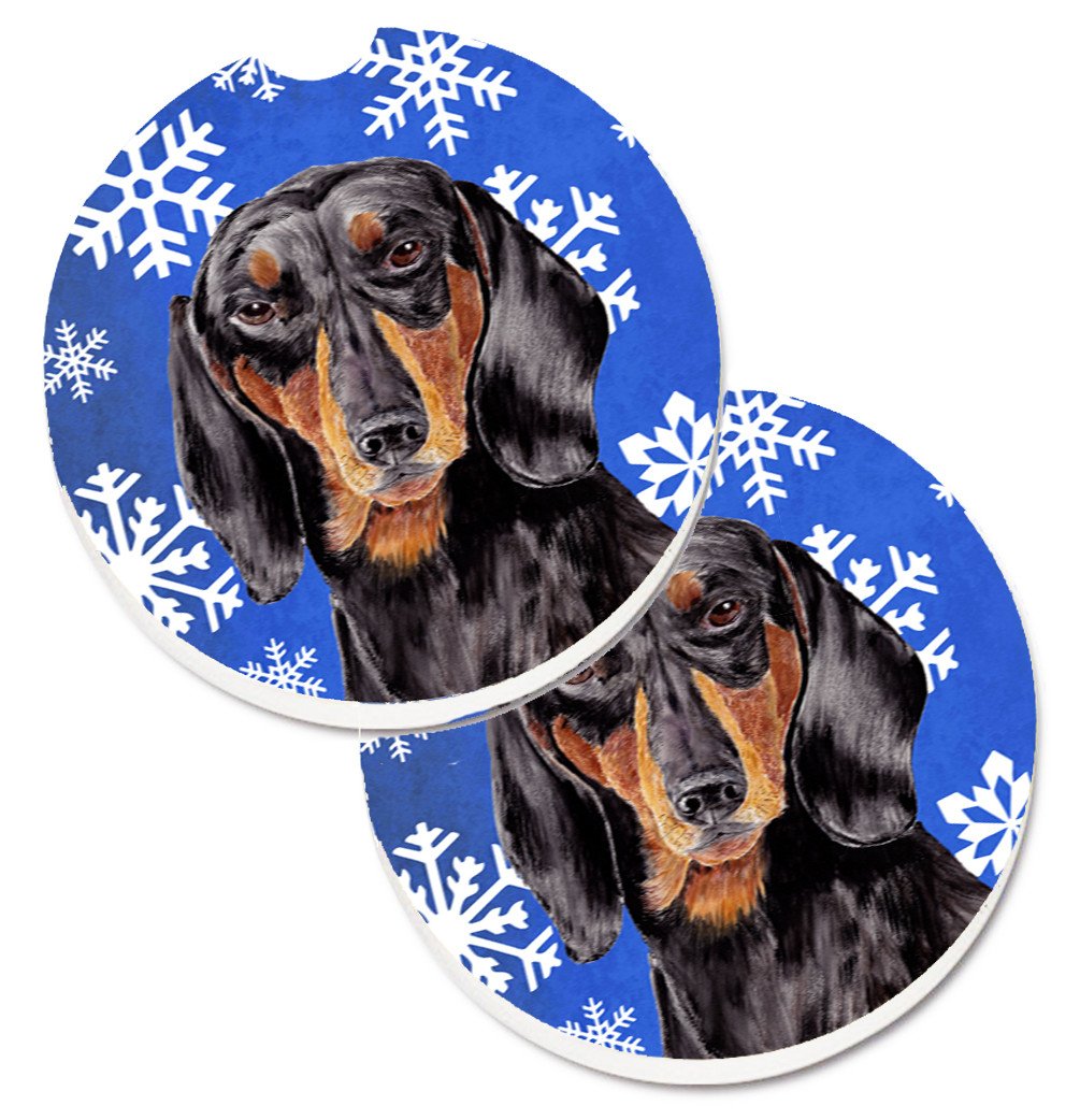 Dachshund Winter Snowflakes Holiday Set of 2 Cup Holder Car Coasters SC9363CARC by Caroline&#39;s Treasures