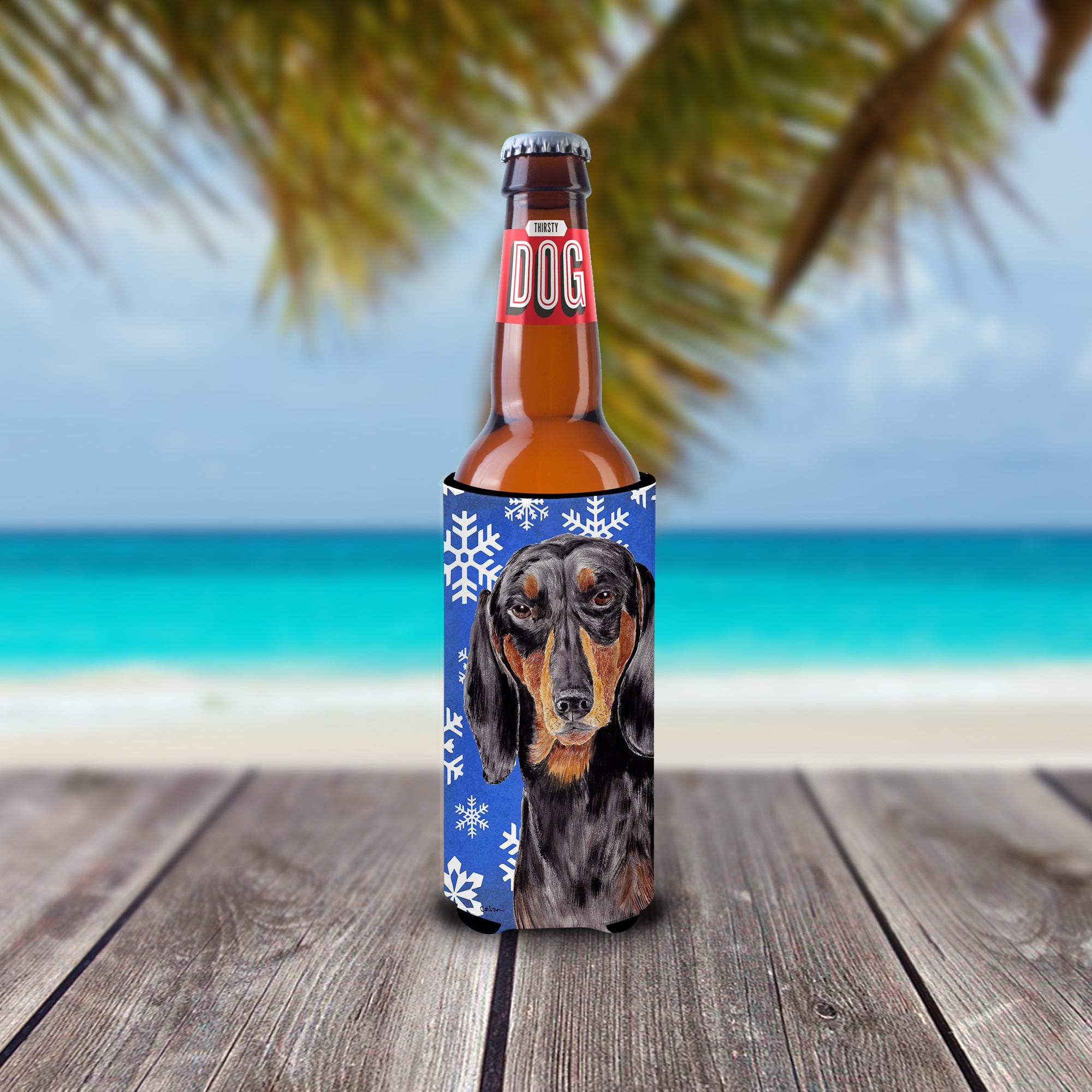 Dachshund Winter Snowflakes Holiday Ultra Beverage Insulators for slim cans SC9363MUK.