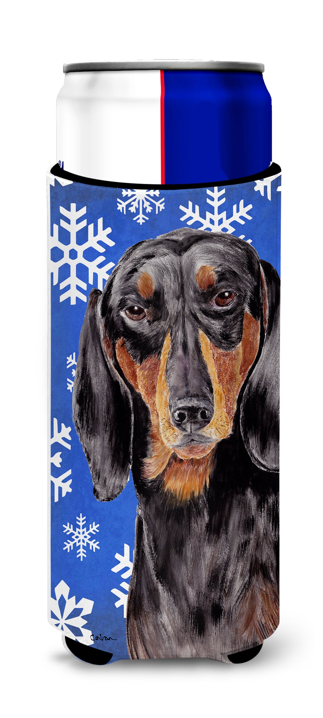 Dachshund Winter Snowflakes Holiday Ultra Beverage Insulators for slim cans SC9363MUK