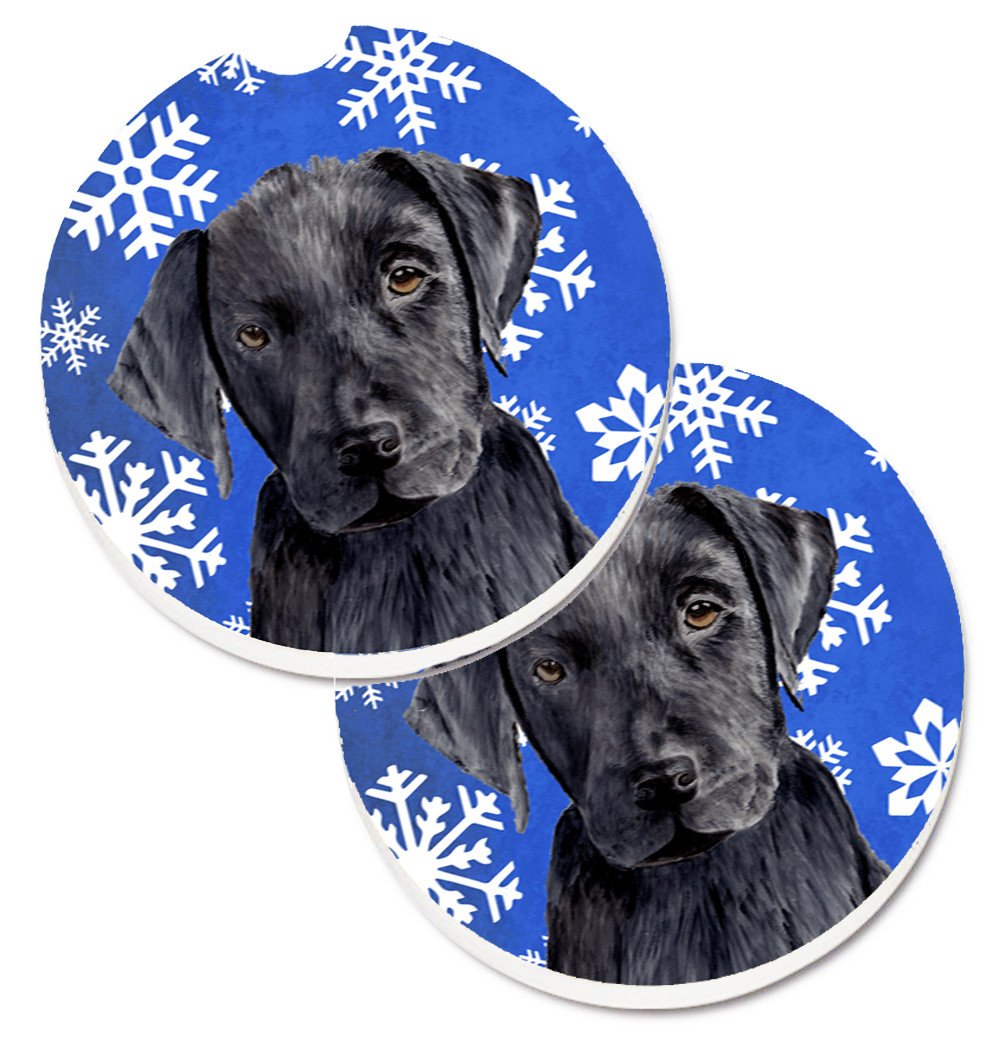 Labrador Winter Snowflakes Holiday Set of 2 Cup Holder Car Coasters SC9364CARC by Caroline&#39;s Treasures