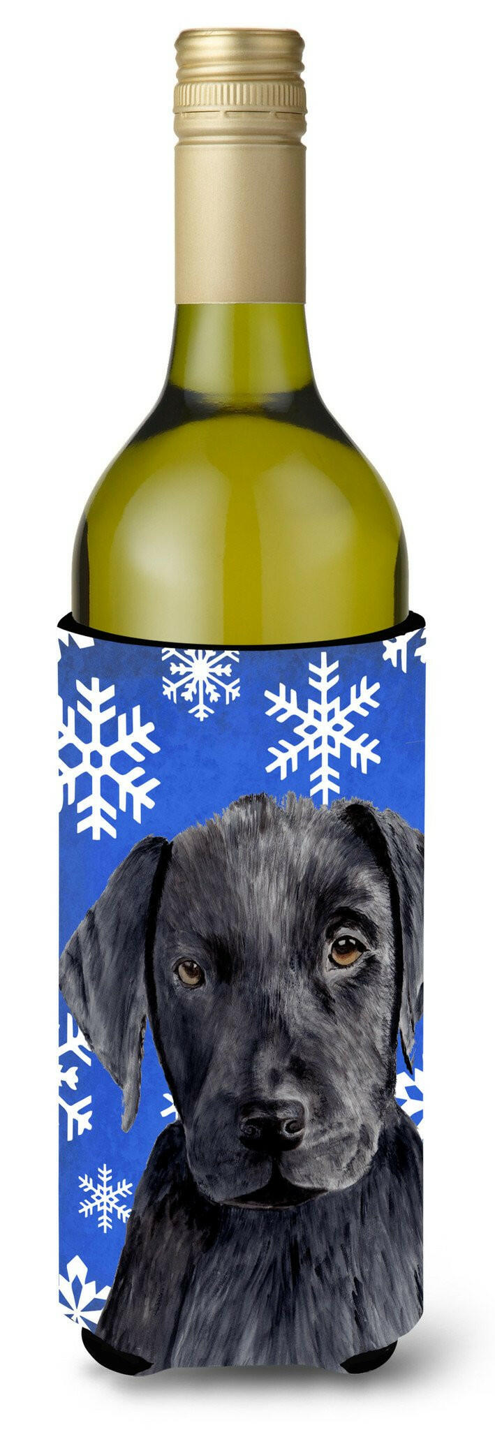 Labrador Winter Snowflakes Holiday Wine Bottle Beverage Insulator Beverage Insulator Hugger SC9364LITERK by Caroline&#39;s Treasures