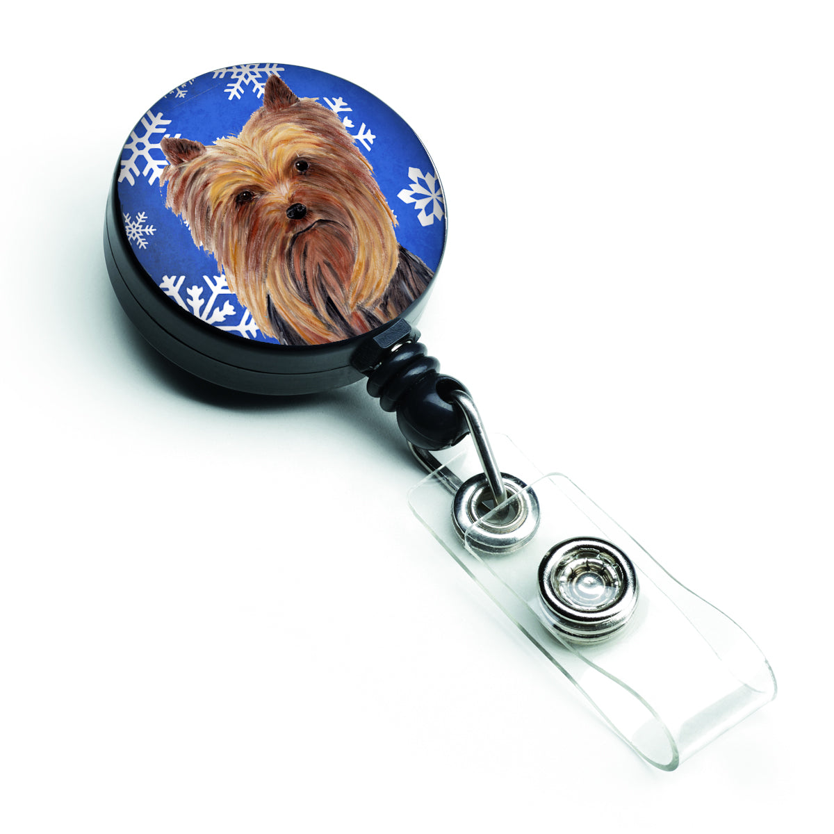 Yorkie Winter Snowflakes Holiday Retractable Badge Reel SC9365BR  the-store.com.