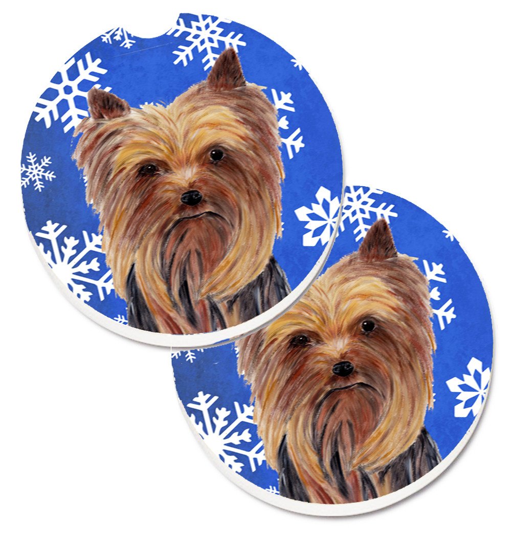 Yorkie Winter Snowflakes Holiday Set of 2 Cup Holder Car Coasters SC9365CARC by Caroline&#39;s Treasures