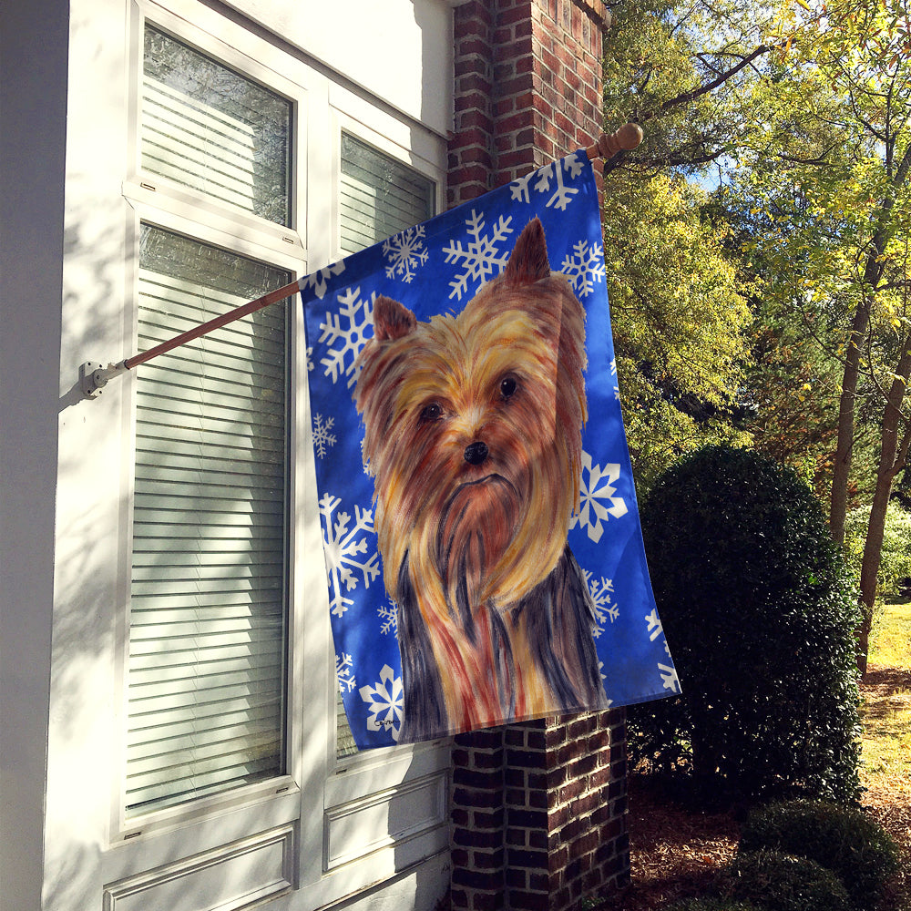 Yorkie Winter Snowflakes Holiday Flag Canvas House Size  the-store.com.