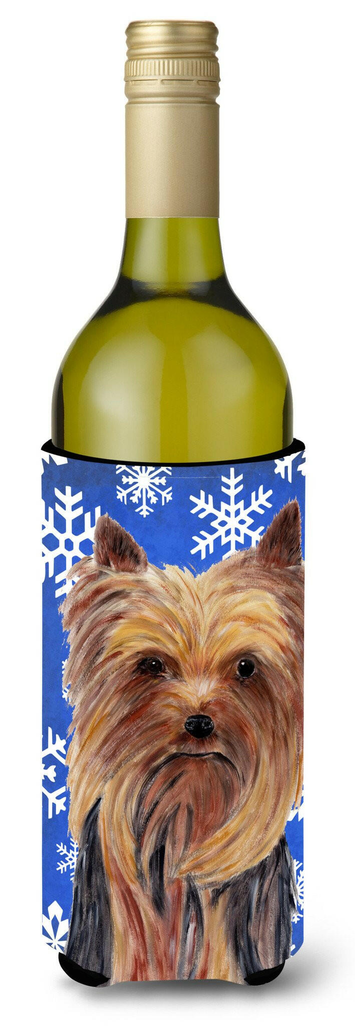 Yorkie Winter Snowflakes Holiday Wine Bottle Beverage Insulator Beverage Insulator Hugger by Caroline&#39;s Treasures
