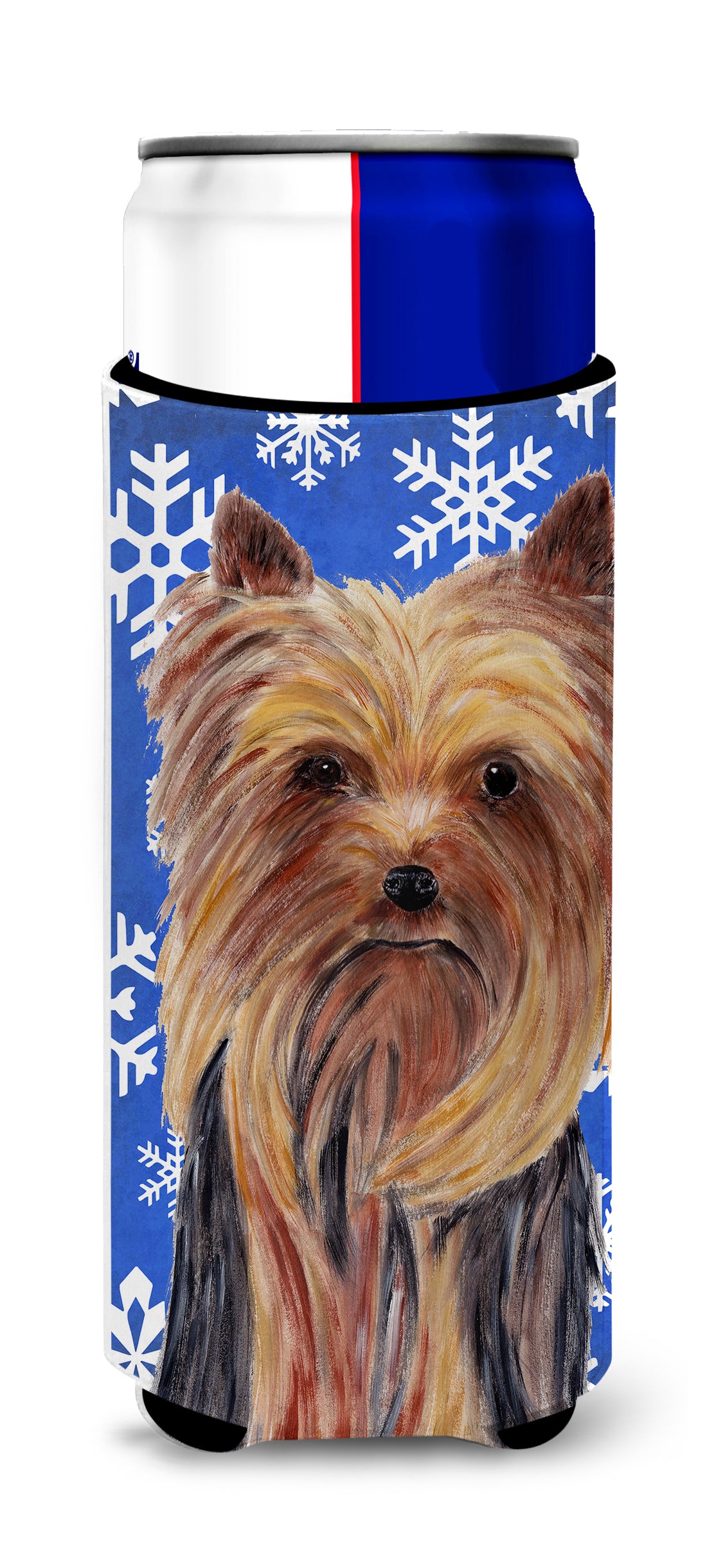 Yorkie Winter Snowflakes Holiday Ultra Beverage Insulators for slim cans SC9365MUK.