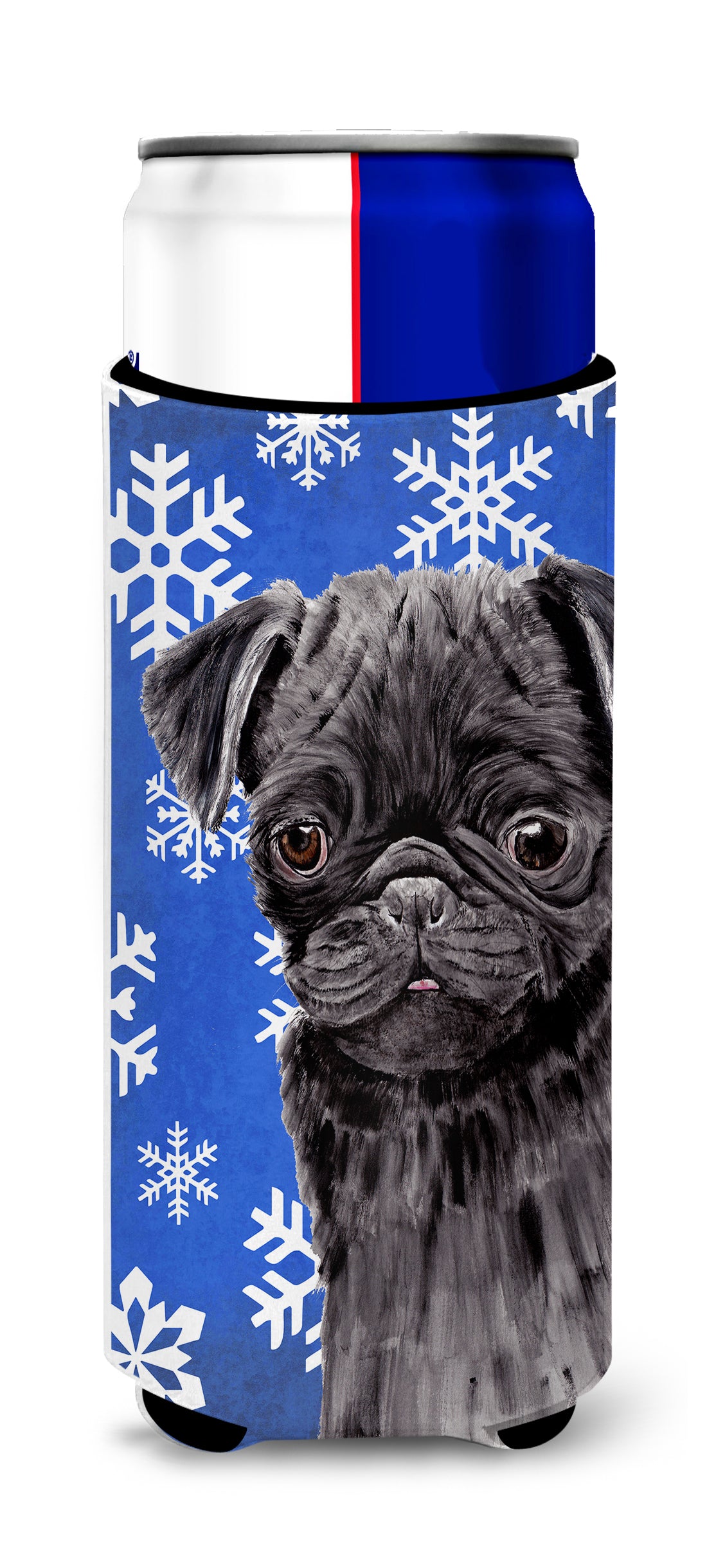 Pug Winter Snowflakes Holiday Ultra Beverage Insulators for slim cans SC9366MUK