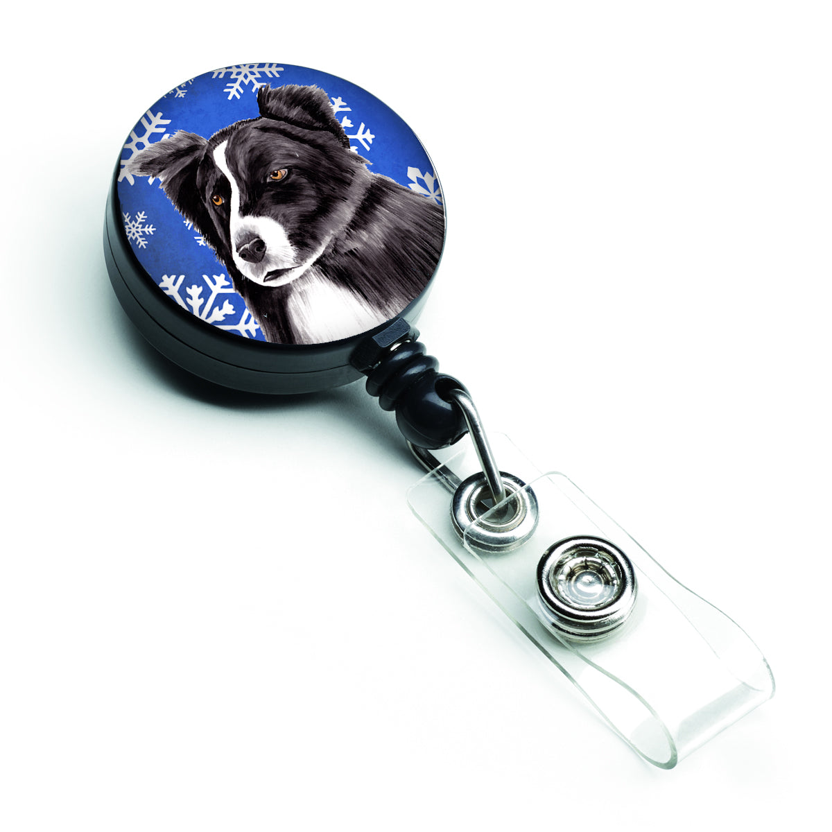 Border Collie Winter Snowflakes Holiday Retractable Badge Reel SC9367BR  the-store.com.