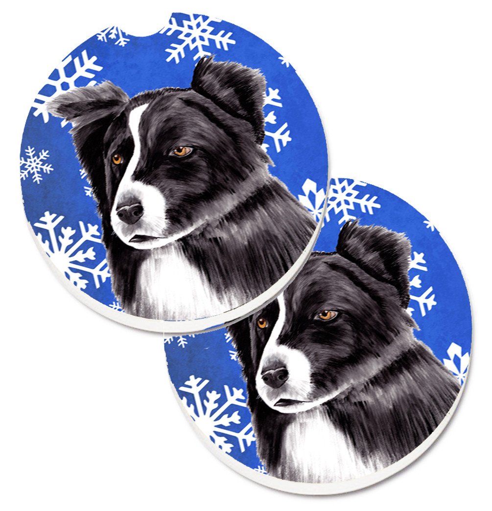 Border Collie Winter Snowflakes Holiday Set of 2 Cup Holder Car Coasters SC9367CARC by Caroline&#39;s Treasures