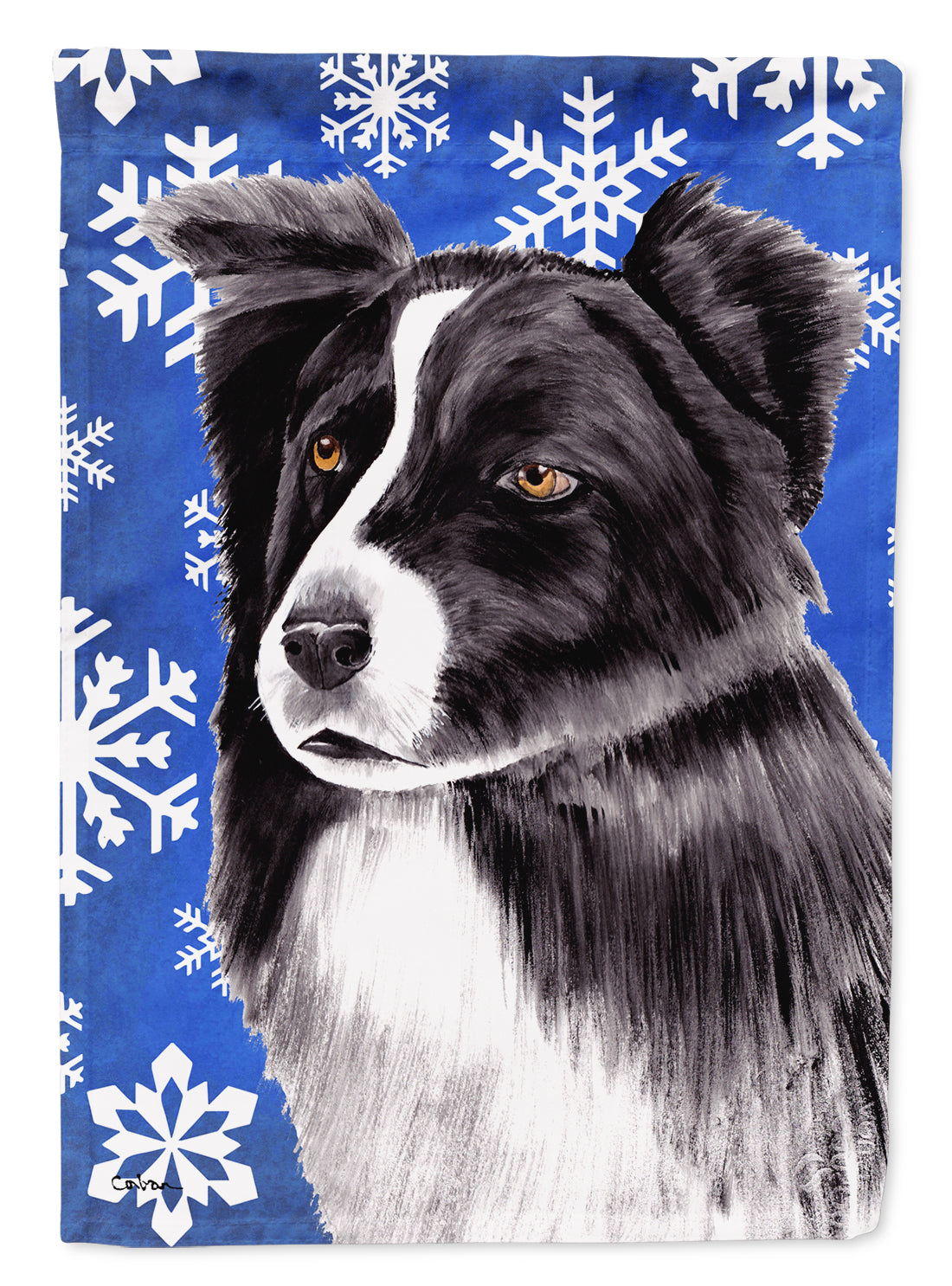Border Collie Winter Snowflakes Holiday Flag Canvas House Size