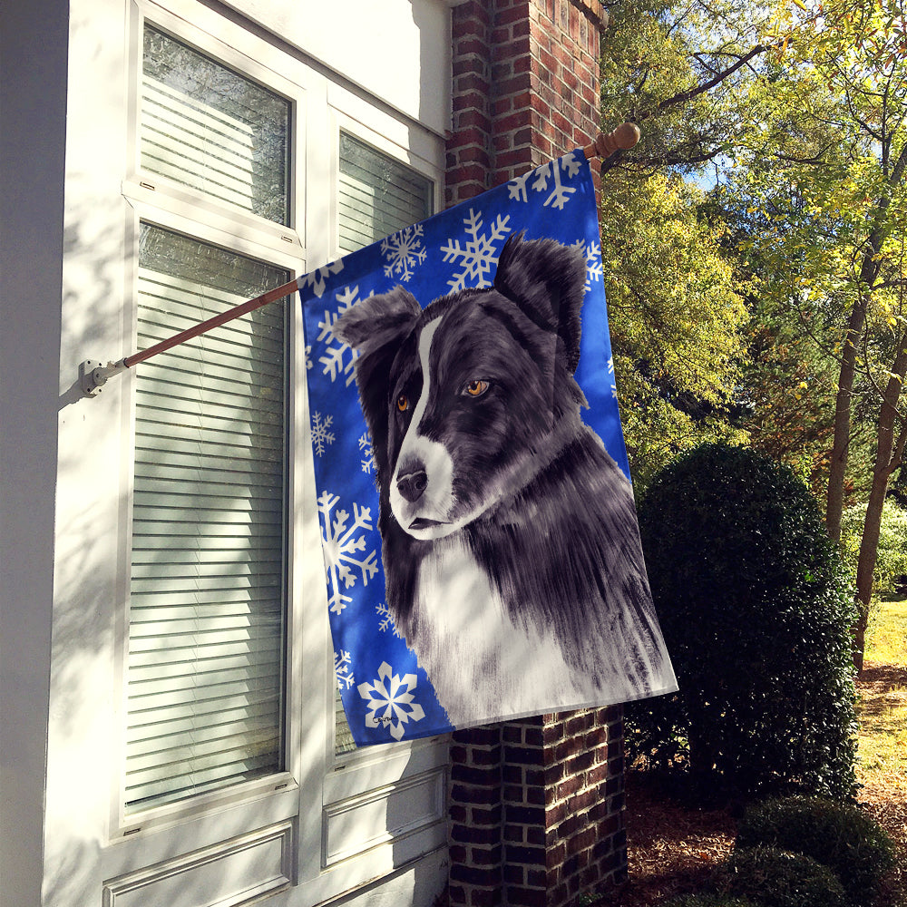 Border Collie Winter Snowflakes Holiday Flag Canvas House Size