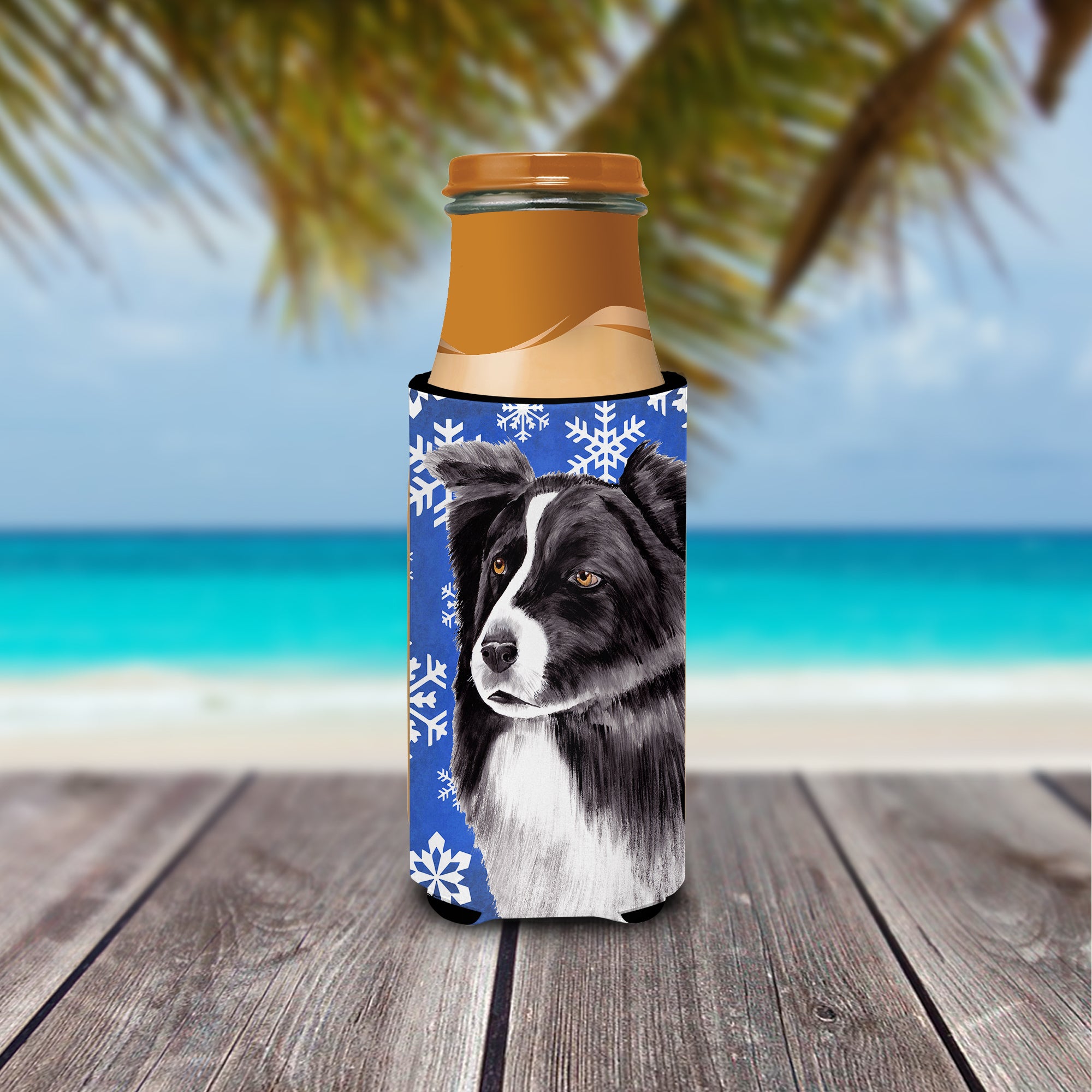 Border Collie Winter Snowflakes Holiday Ultra Beverage Insulators for slim cans SC9367MUK.