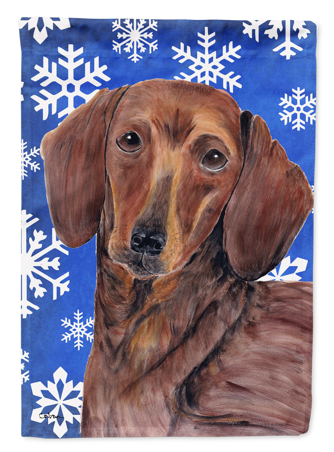 Dachshund Winter Snowflakes Holiday Flag Canvas House Size