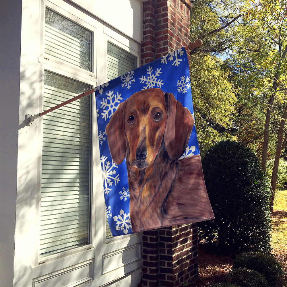 Dachshund Winter Snowflakes Holiday Flag Canvas House Size  the-store.com.