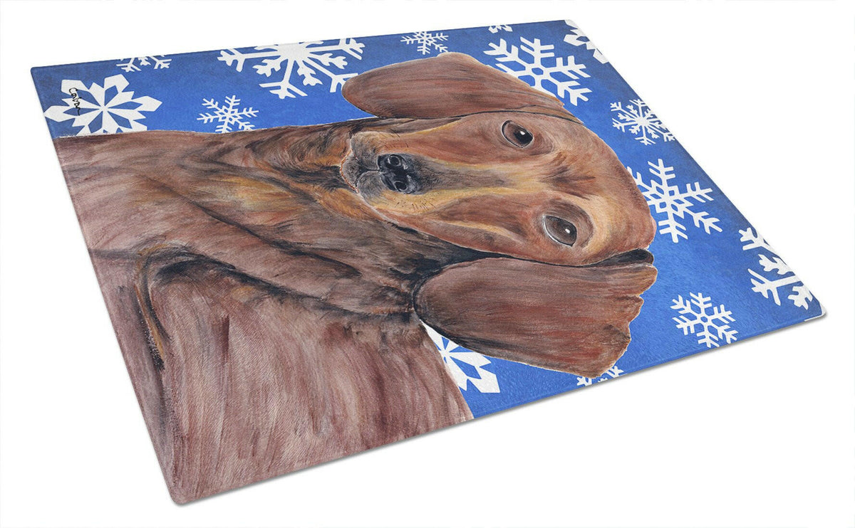 Dachshund Winter Snowflakes Holiday Glass Cutting Board Large by Caroline&#39;s Treasures