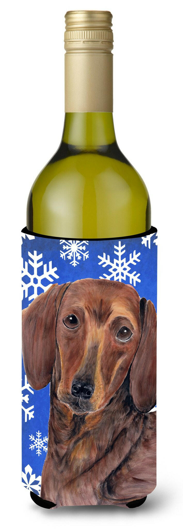 Dachshund Winter Snowflakes Holiday Wine Bottle Beverage Insulator Beverage Insulator Hugger SC9368LITERK by Caroline&#39;s Treasures