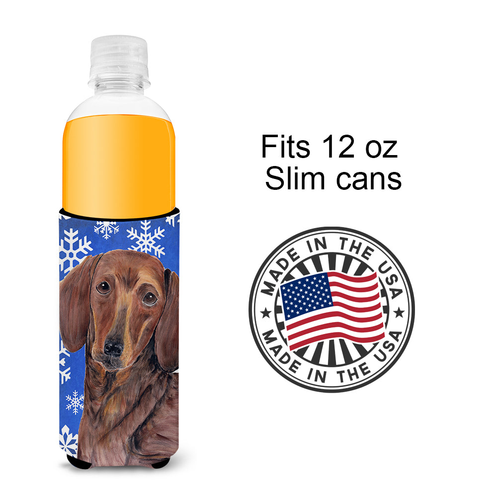 Dachshund Winter Snowflakes Holiday Ultra Beverage Insulators for slim cans SC9368MUK.