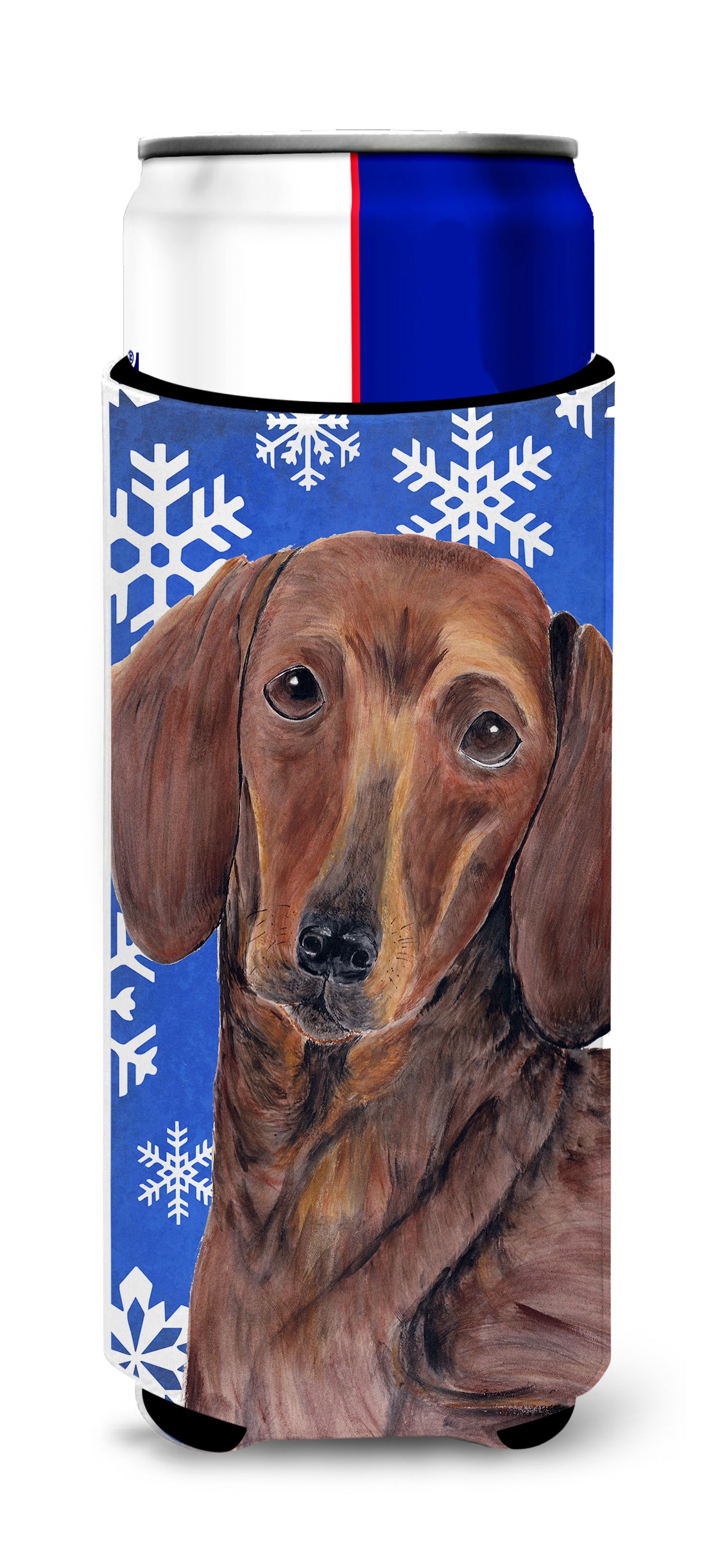 Dachshund Winter Snowflakes Holiday Ultra Beverage Insulators for slim cans SC9368MUK.