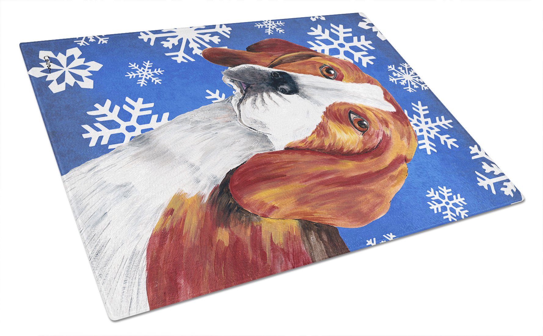 Beagle Winter Snowflakes Holiday Glass Cutting Board Large by Caroline's Treasures