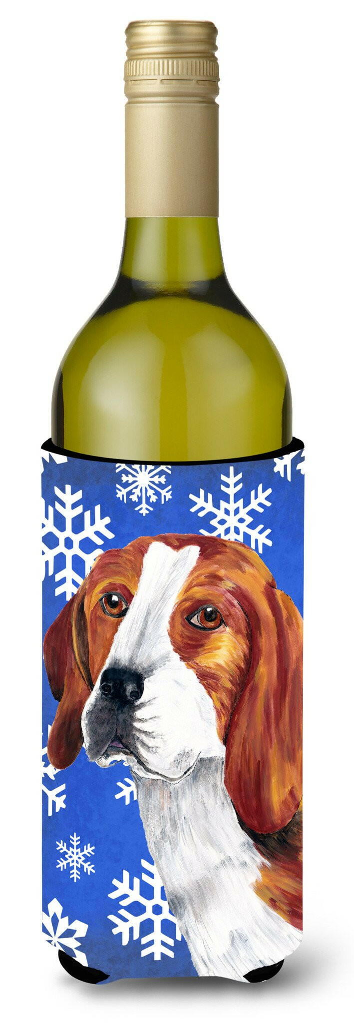 Beagle Winter Snowflakes Holiday Wine Bottle Beverage Insulator Beverage Insulator Hugger by Caroline&#39;s Treasures